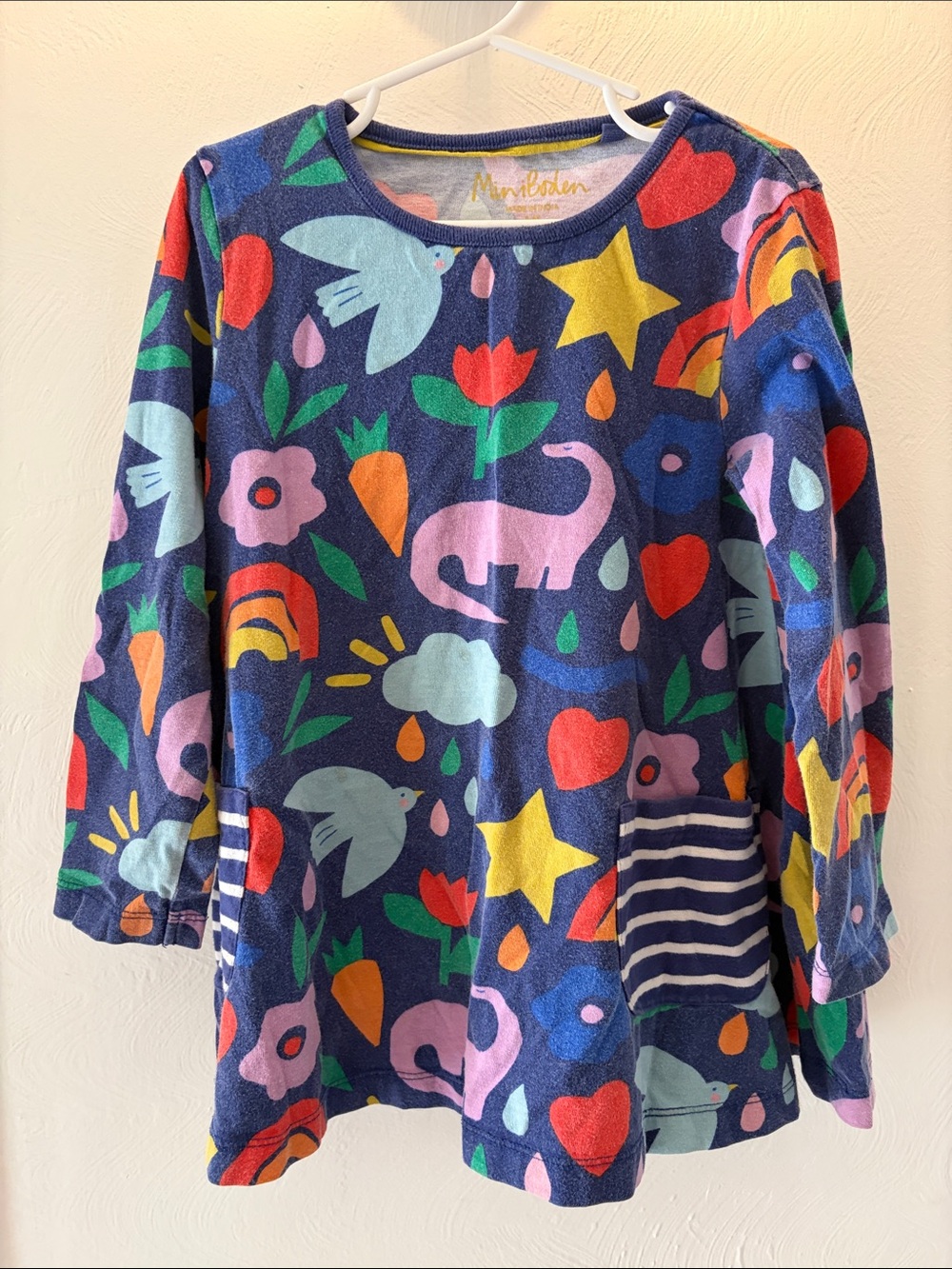 Mini Boden Navy Multicolor Playful Print Long Sleeve Tunic